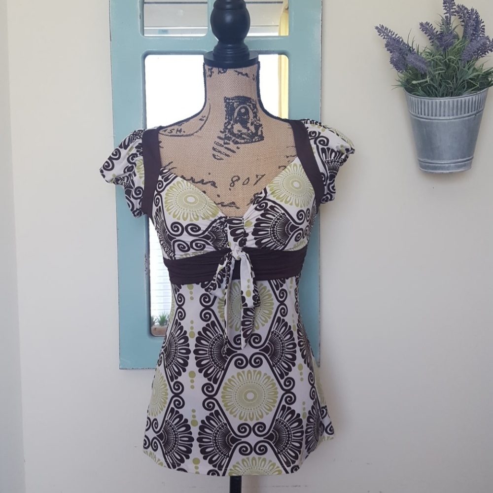 Brown & Green Top Bra Top with Front Tie